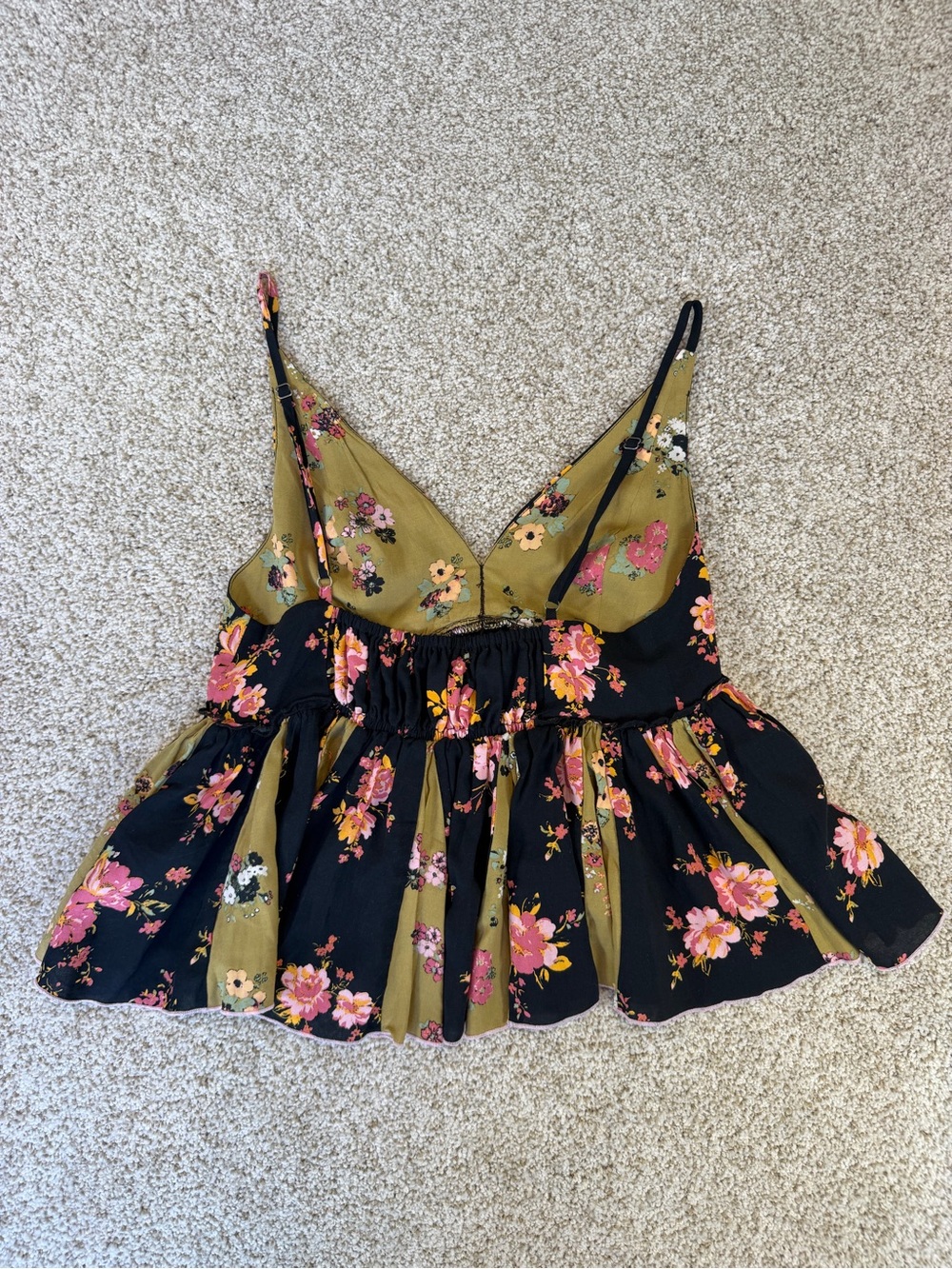 Free People Tillie Floral Plunge Babydoll Top Women's XS Black Olive Cami - Picture 2 of 8